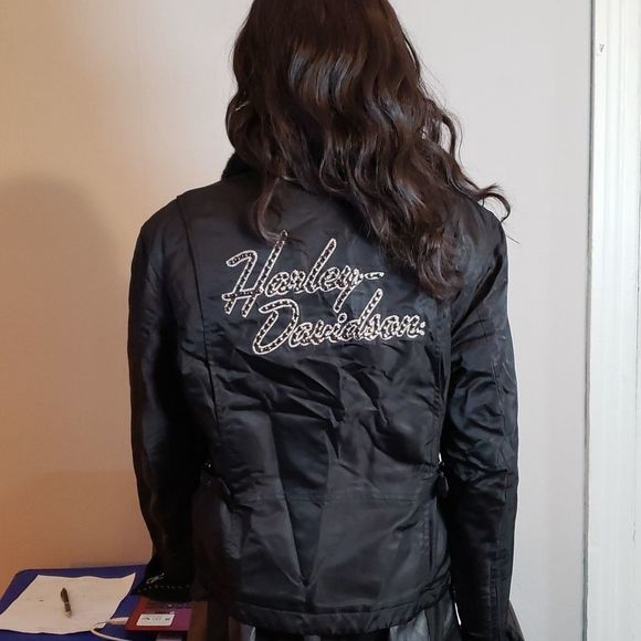 Harley-Davidson Jackets & Blazers - Harley-Davidson Black Winter Coat Nylon Faux Fur Motorcycle Jacket Red Lining‎ M